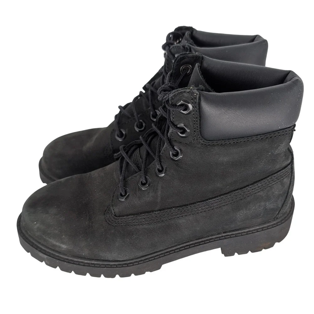 Timberland 6 Inch‎ Premium Waterproof Boot Boys 4 Black Nubuck 12907 Leather Lug